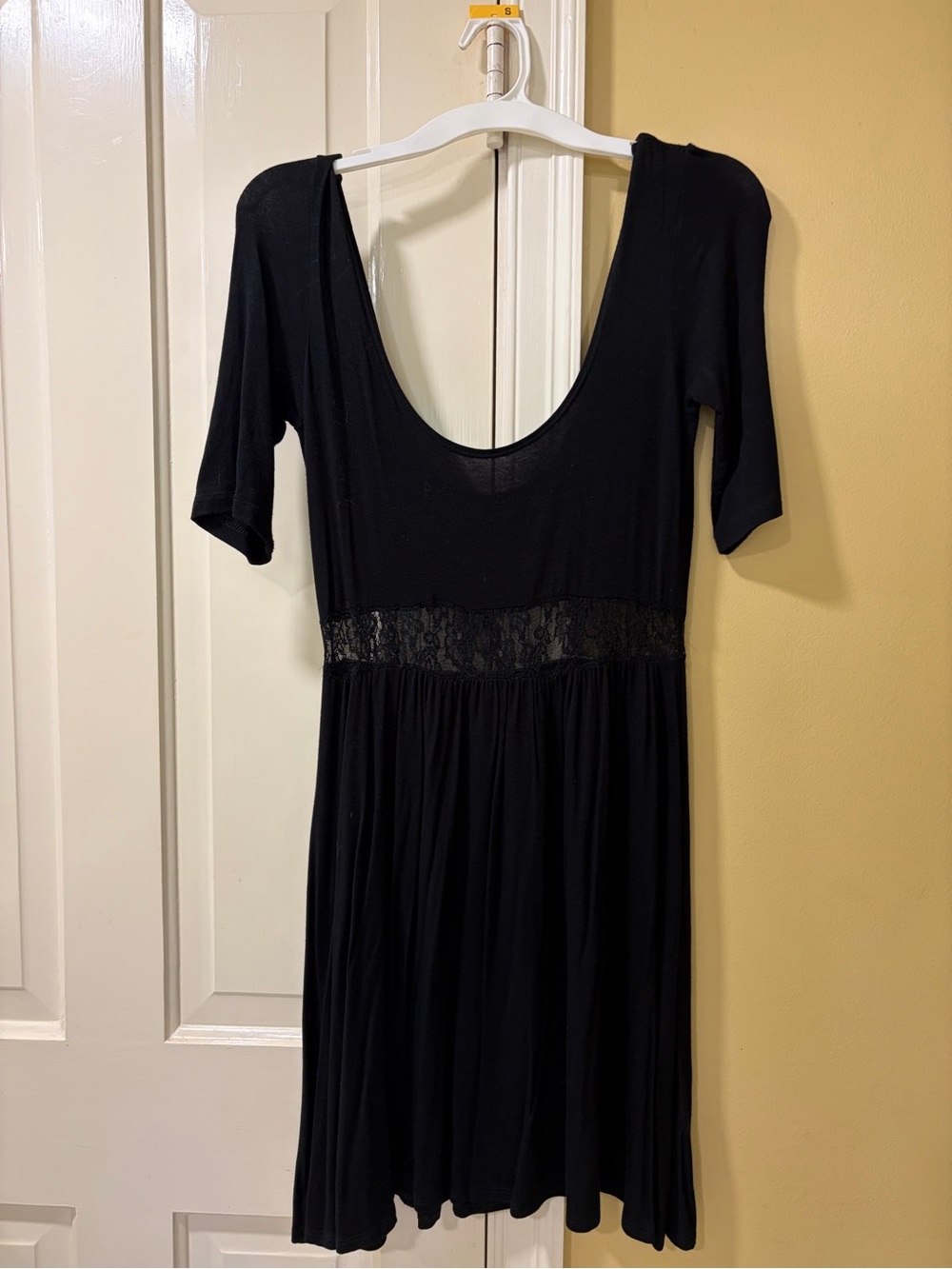 Sparkle & Fade Black Scoop-Neck Mini Dress with Lace Waist